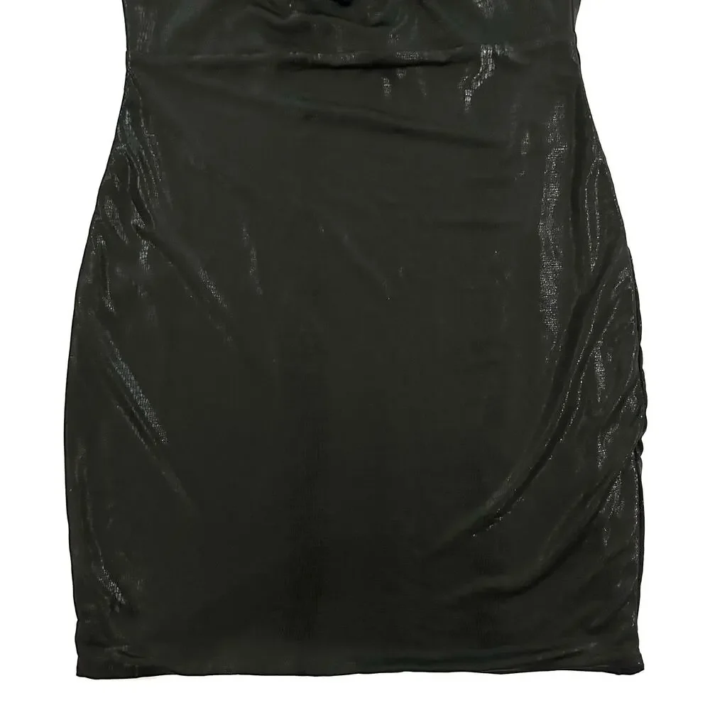 Princess Polly Black Shine Snake Texture Halter Bodycon Mini Dress Size 4